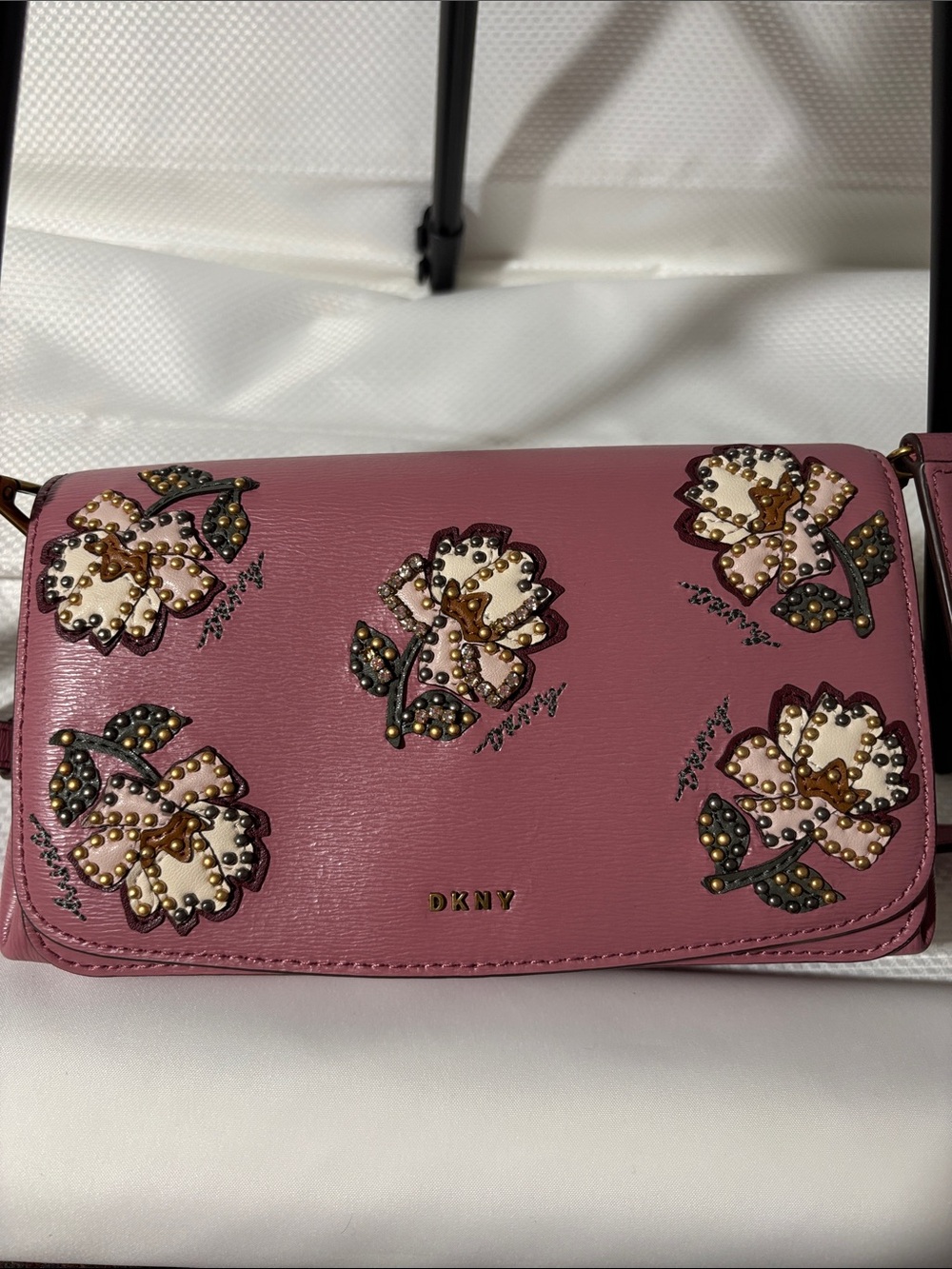 DKNY Pink Floral Leather Crossbody Bag